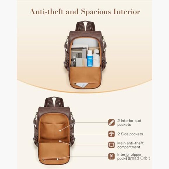 PU Leather Anti-Theft Backpack Purse, Convertible Satchel for Travel & Work main image 5